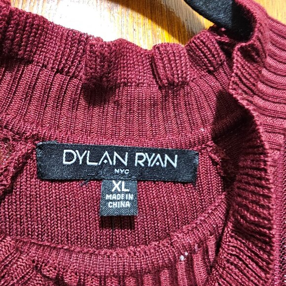 Dylan Ryan Burgundy Knit Fitted Dress With Glittery Long Sleeves XL - Picture 4 of 9